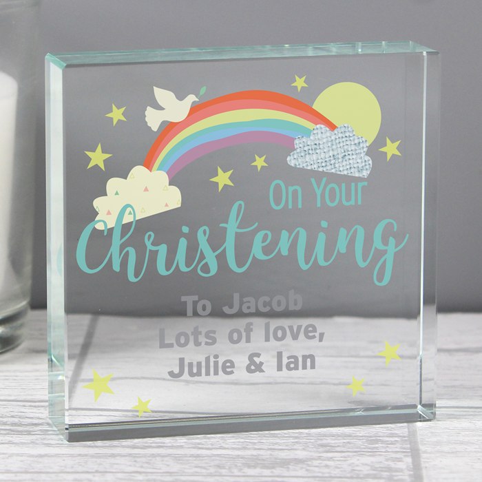 Personalised On Your Christening Rainbow Crystal Token