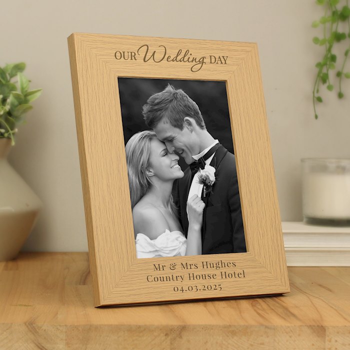 Personalised 'Our Wedding Day' 5x7 Oak Finish Photo Frame