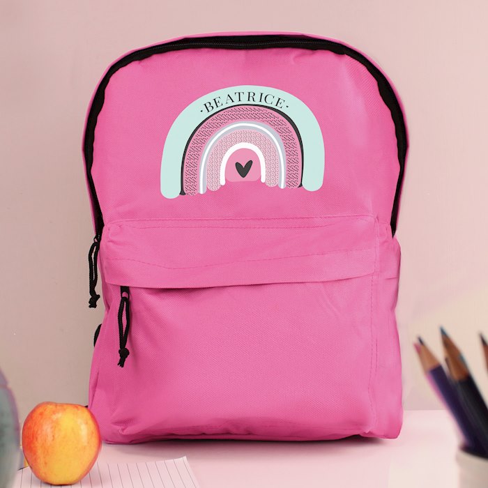 Personalised Pastel Rainbow Pink Backpack