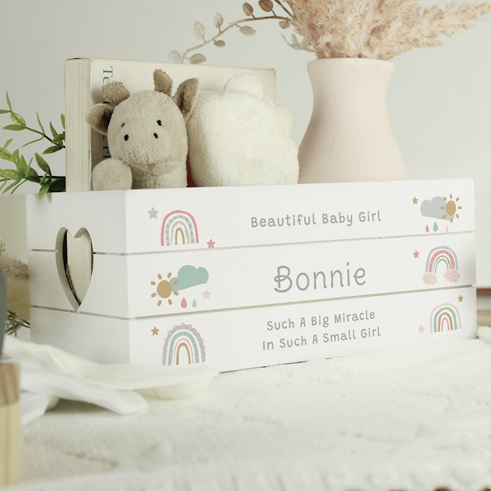Personalised Pastel Rainbow White Wooden Crate