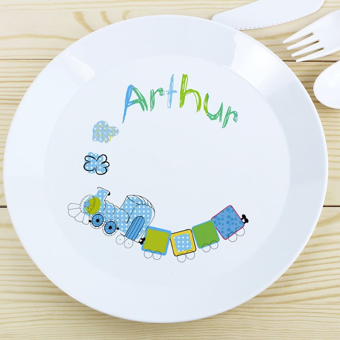 Personalised Patchwork Train Plastic Plate