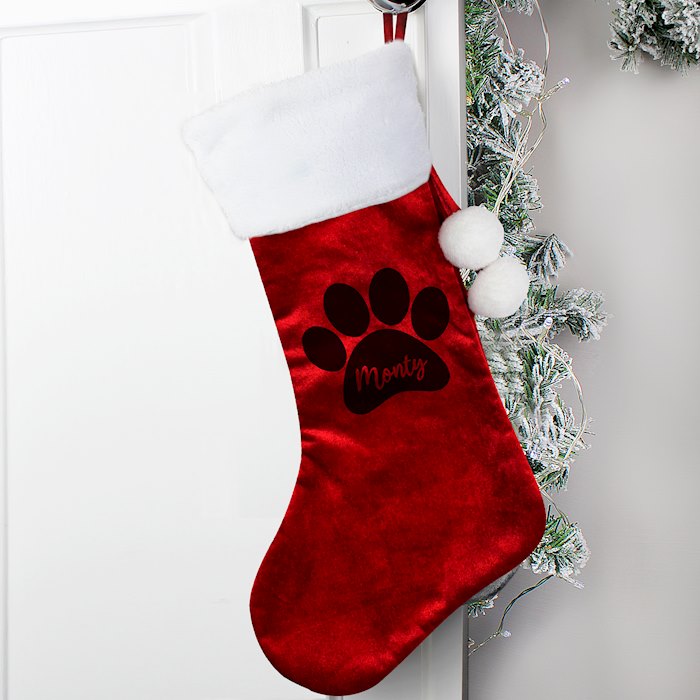 Personalised Paw Print Red Stocking