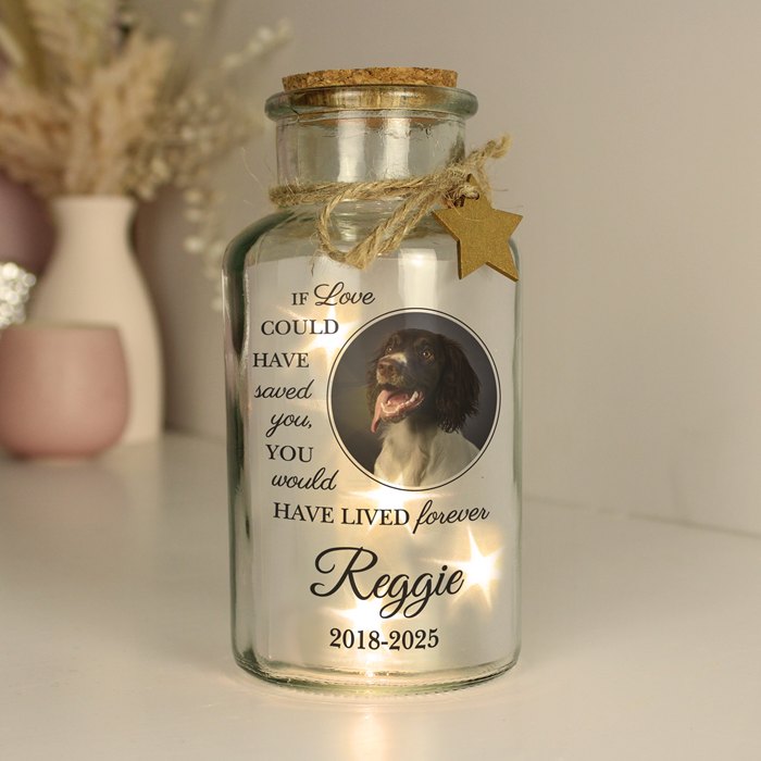 Personalised Pet Memorial Photo Upload LED Light Up Jar