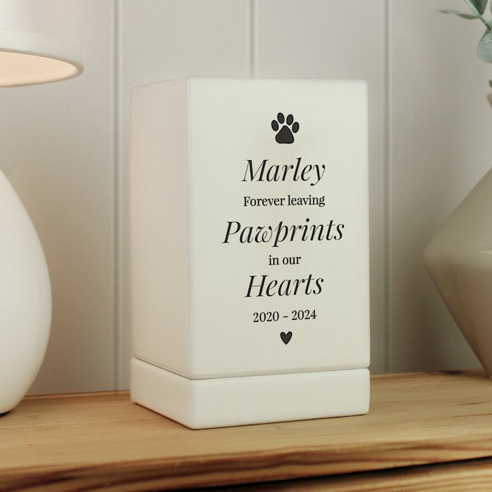 Personalised Pet Pawprints Small Wooden Urn