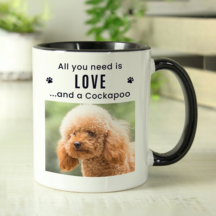 Personalised Pet Photo Upload Black Handled Mug