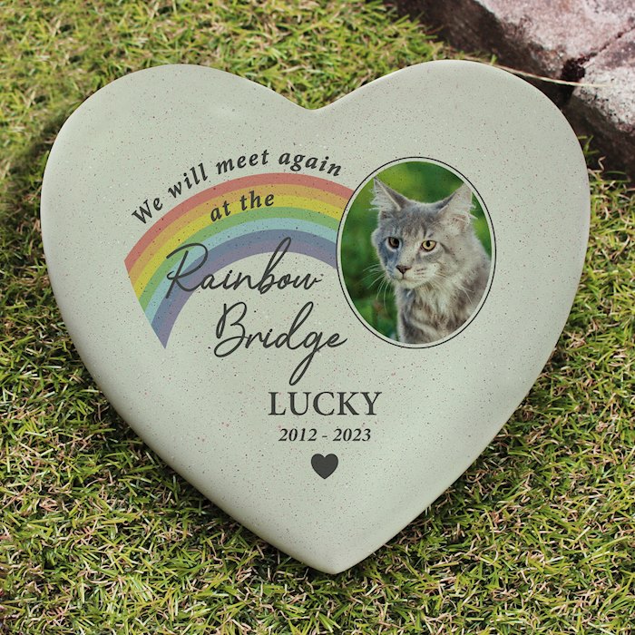 Personalised Pet Rainbow Photo Upload Memorial Resin Heart
