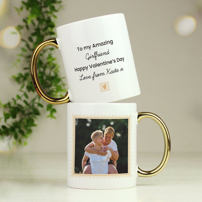 Personalised Photo Upload Gold Handled Mug