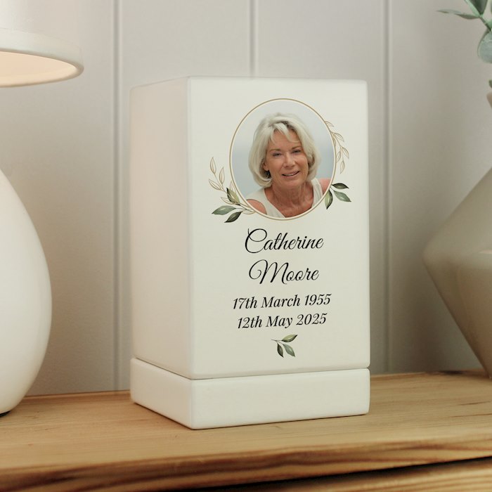 Personalised Photo Upload Small Wooden Urn