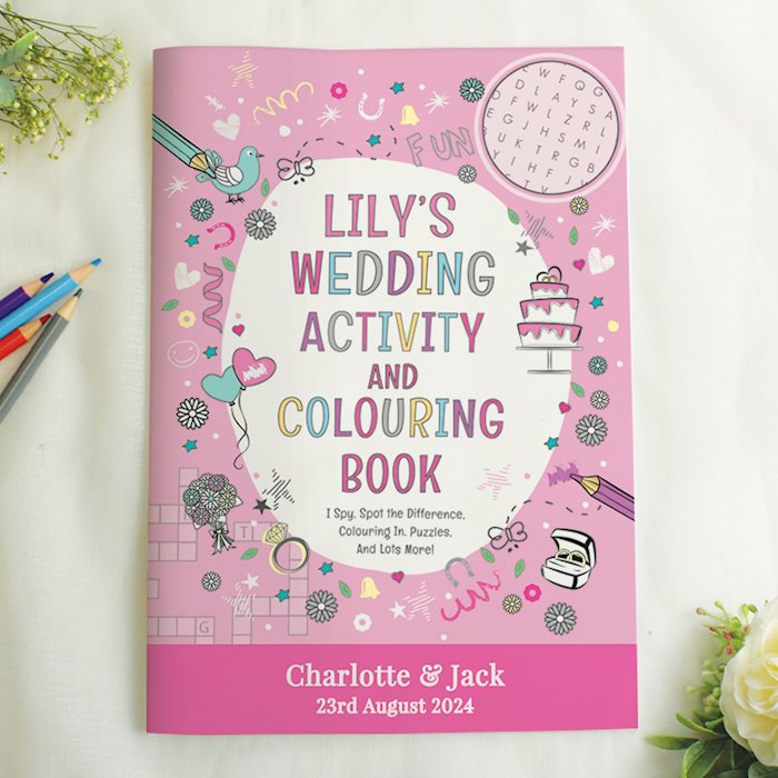 Personalised Pink A4 Wedding Activity & Colouring Book