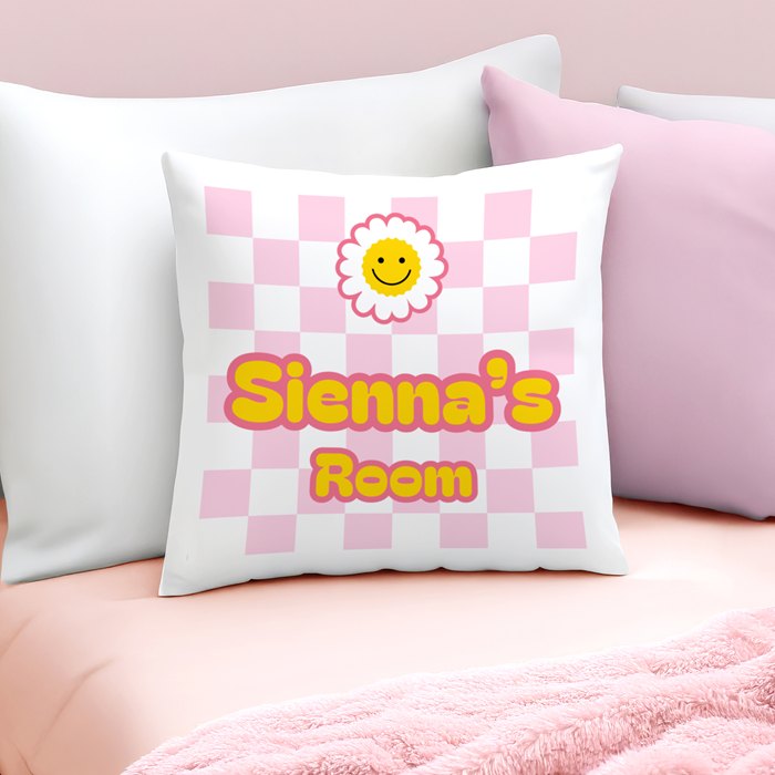 Personalised Pink Check Childrens Bedroom Cushion