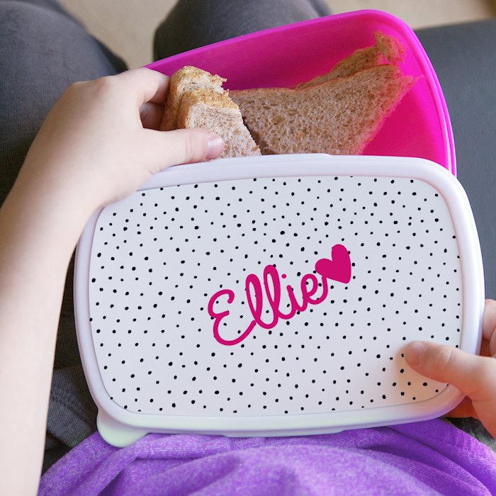 Personalised Pink Heart Name Only Pink Lunch Box