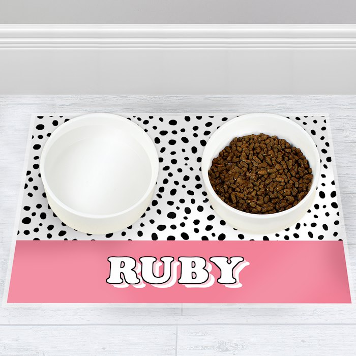Personalised Pink Spots Dog Pet Bowl Mat