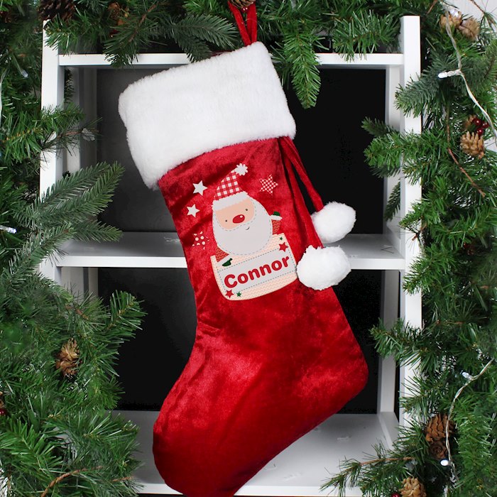 Personalised Pocket Santa Luxury Red Stocking