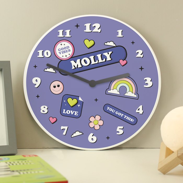 Personalised Positive Vibes Wooden Childrens Clock