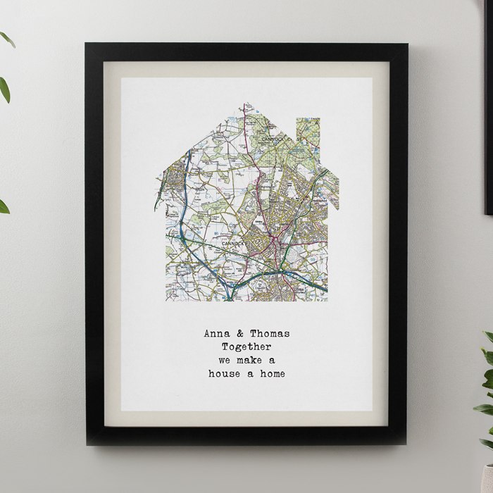 Personalised Present Day Map Home Black Poster Frame