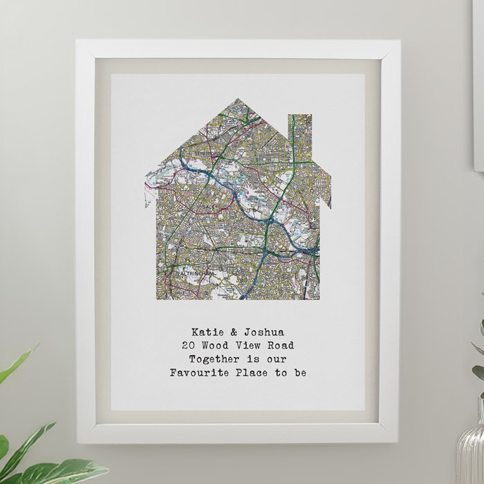 Personalised Present Day Map Home White Poster Frame