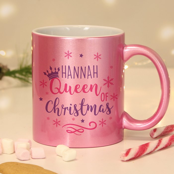 Personalised Queen Of Christmas Pink Mug