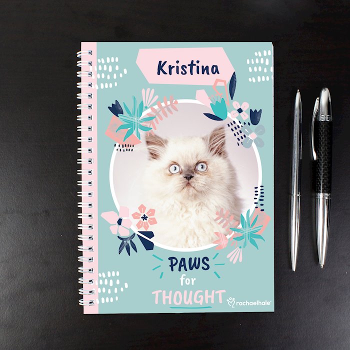 Personalised Rachael Hale 'Paws for Thought' Cat A5 Notebook