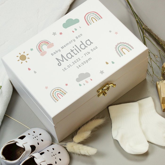 Personalised Rainbow White Wooden Keepsake Box