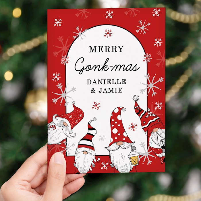 Personalised Red Gonks Christmas Card