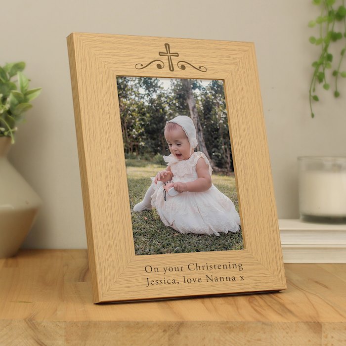 Personalised Religious Swirl 5x7 Oak Finish Photo Frame