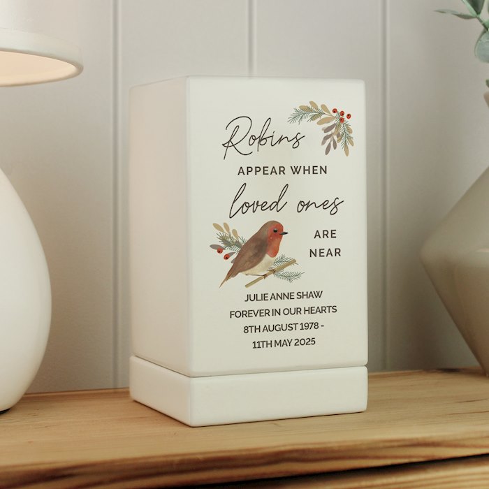 Personalised Robins Appear Small Wooden Urn