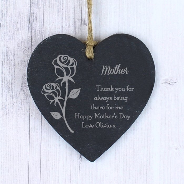 Personalised Rose Small Slate Heart Decoration