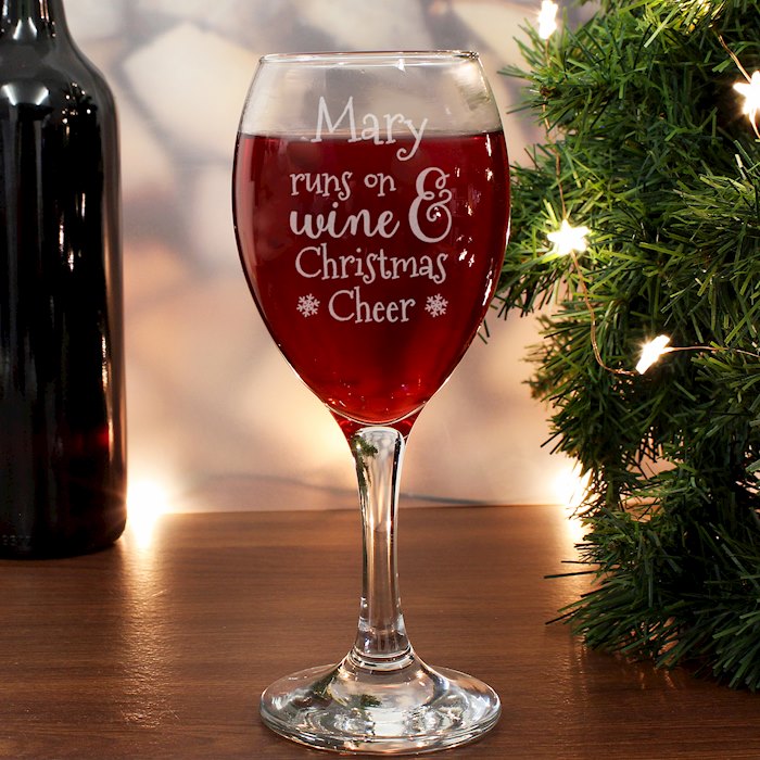 Personalised Runs On Wine & Christmas Cheer Wine Glass