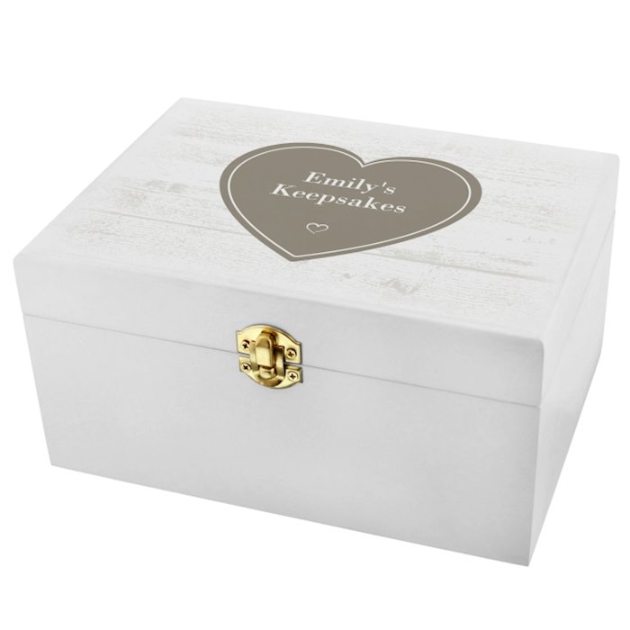 Personalised Rustic Heart White Wooden Keepsake Box | SpecialMoment.co.uk