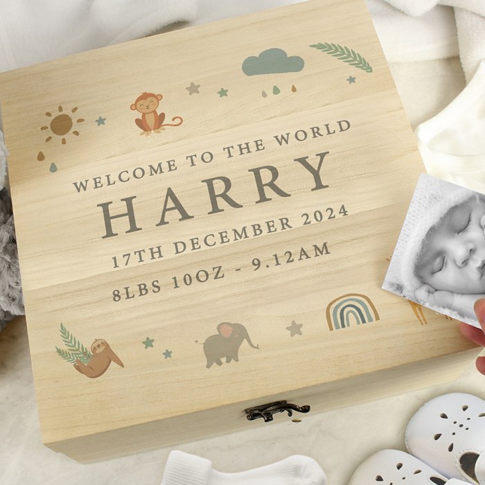 Personalised Safari Animals Large Wooden Keepsake Box | SpecialMoment.co.uk
