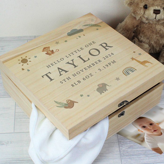 Personalised Wooden Memory Keepsake Box – Laser Engraved Name – Christening Gift