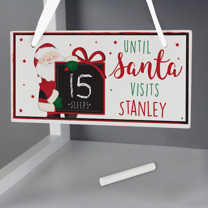 Personalised Santa Christmas Chalk Countdown Wooden Block