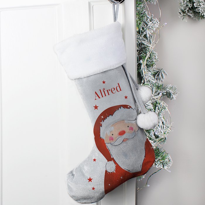 Personalised Santa Silver Grey Stocking