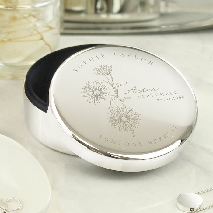 Personalised September Birth Flower Round Trinket Box | SpecialMoment.co.uk