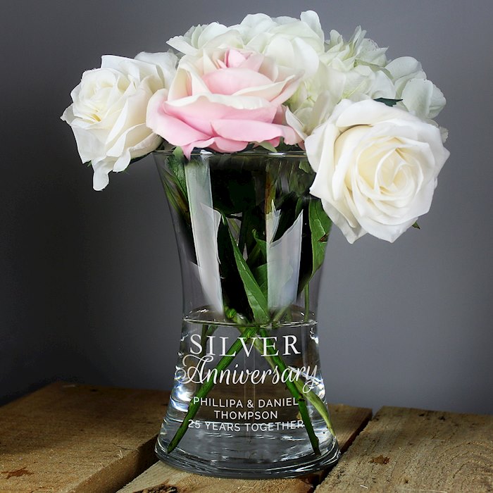Personalised 'Silver Anniversary' Glass Vase