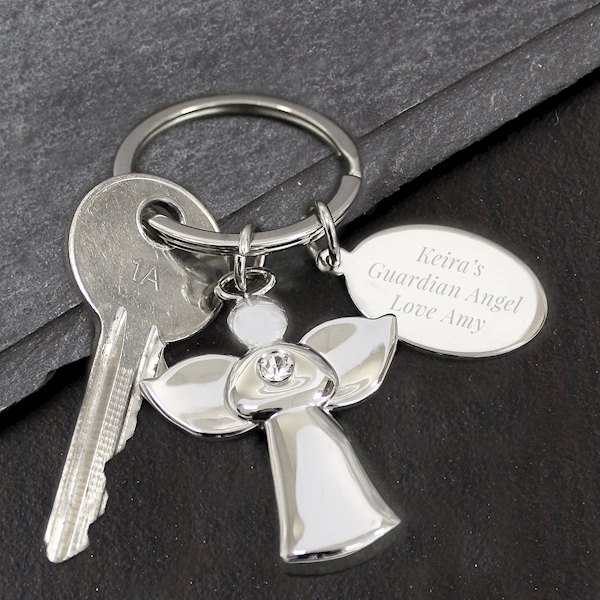 Personalised Silver Plated Guardian Angel Keyring