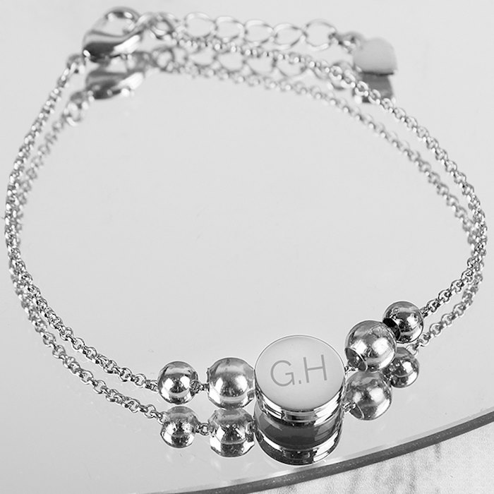 Personalised Silver Tone Initials Disc Bracelet