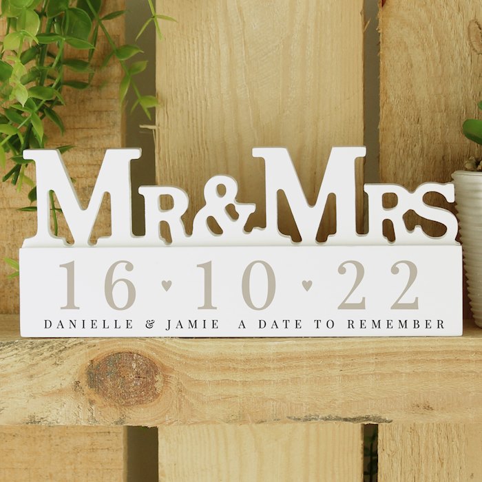 Personalised Special Date Wooden Mr & Mrs Ornament