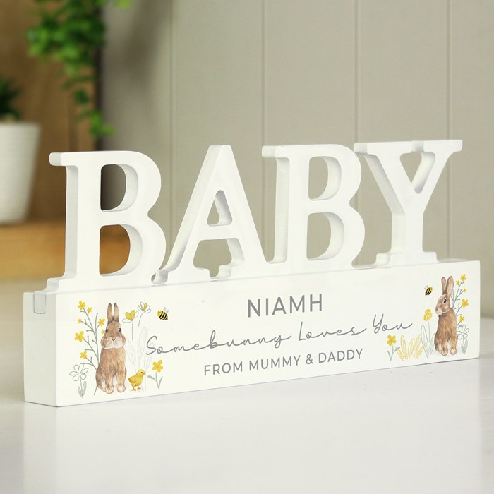 Personalised Spring Bunny Baby Wooden Ornament