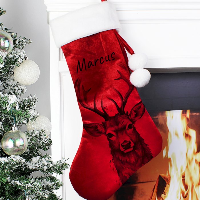 Personalised Stag Red Stocking