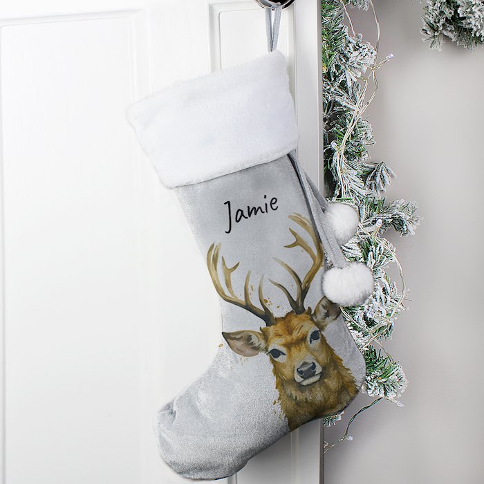 Personalised Stag Silver Grey Stocking