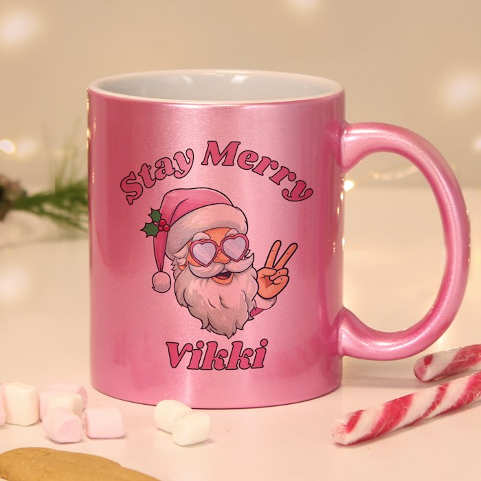 Personalised Stay Merry Santa Pink Mug