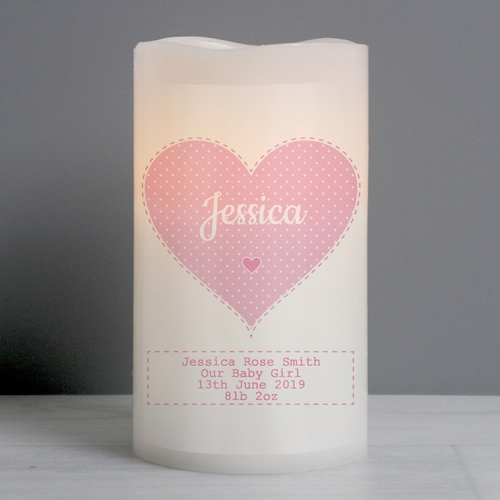 Personalised Stitch & Dot Baby Girl Night Light LED Candle
