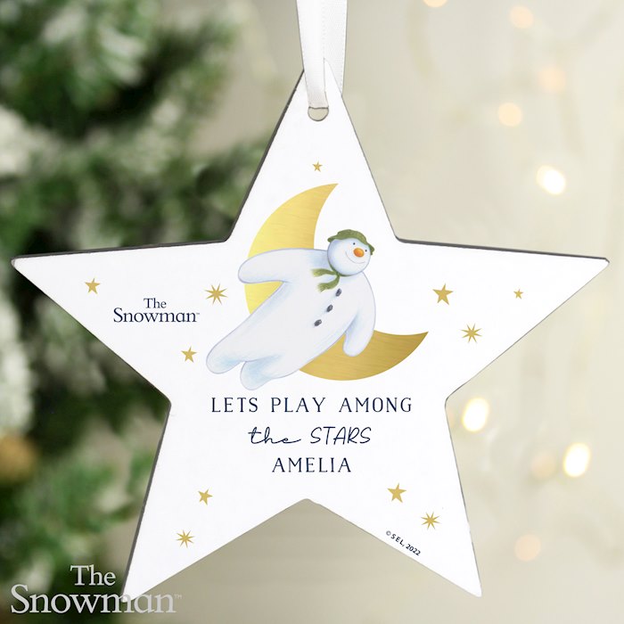 Personalised The Snowman Gold Moon Wooden Star Decoration