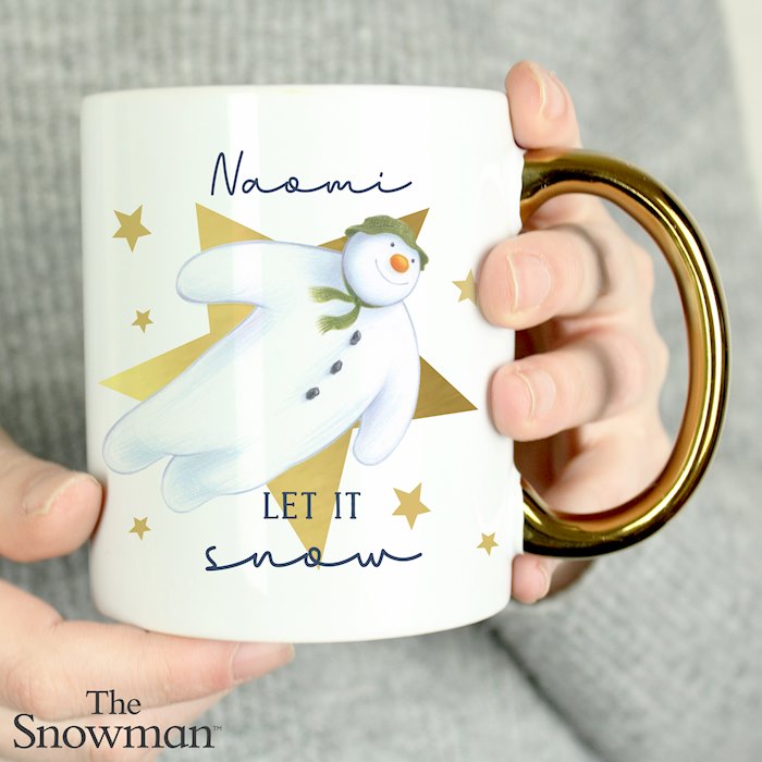 Personalised The Snowman Let it Snow Gold Handed Mug