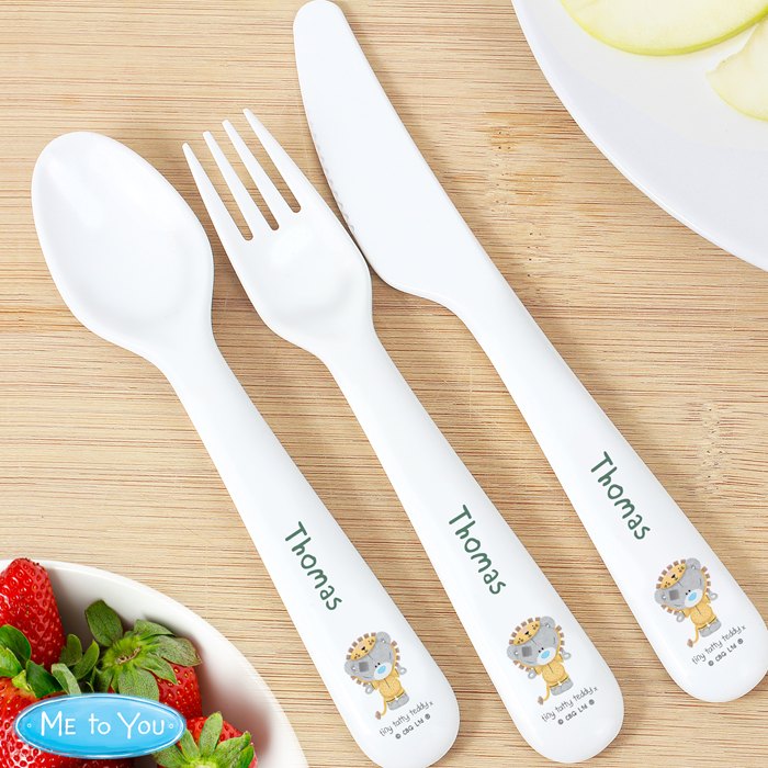 Personalised Tiny Tatty Teddy Jungle Animals Plastic 3 Piece Cutlery Set