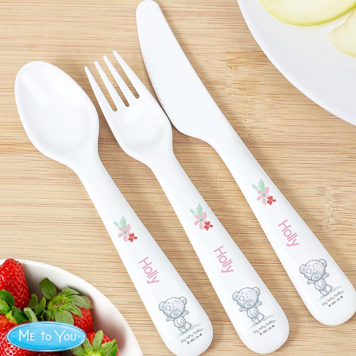 Personalised Tiny Tatty Teddy Woodland Animal 3 Piece Cutlery Set