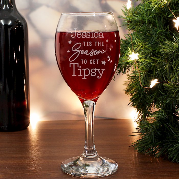 Personalised Tis The Season To Get Tipsy Season Wine Glass