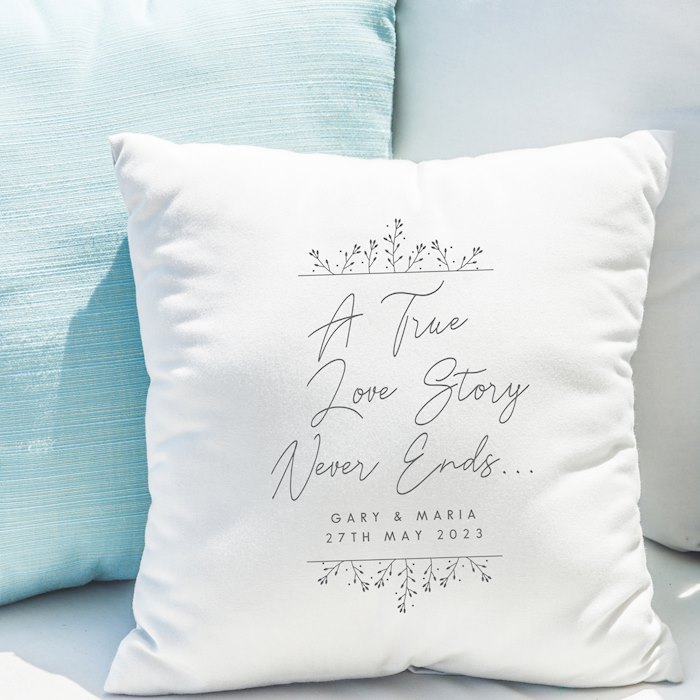 Personalised True Love Story White Cushion