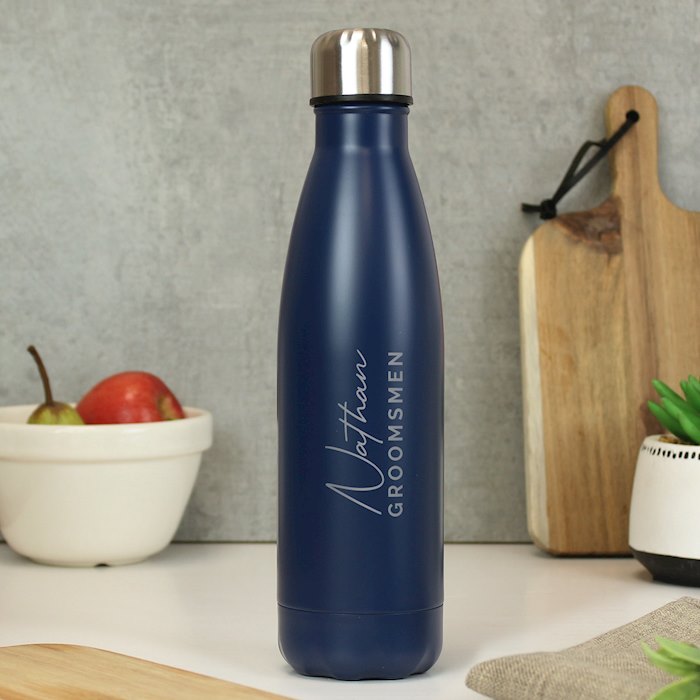 Personalised Two Lines Navy Metal Insulated Drinks Bottle